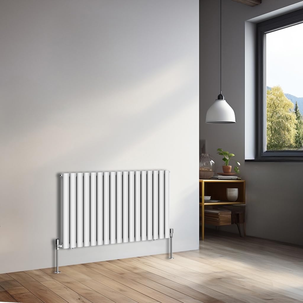 NRG Modern Radiator Gloss White 600x1003mm Double Oval Panel Heater Interior Designer Horizontal Bathroom Radiators โ image 1