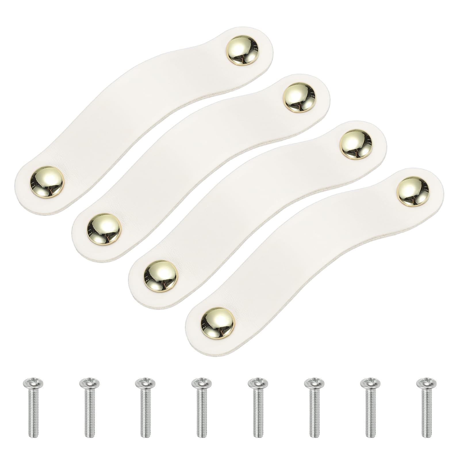 PATIKIL Leather Drawer Pulls, 4 Pcs Leather Handle Double Hole Cabinet Dresser Knobs with Screw for Bathroom Kitchen Dresser Cupboard Door, White — image 1