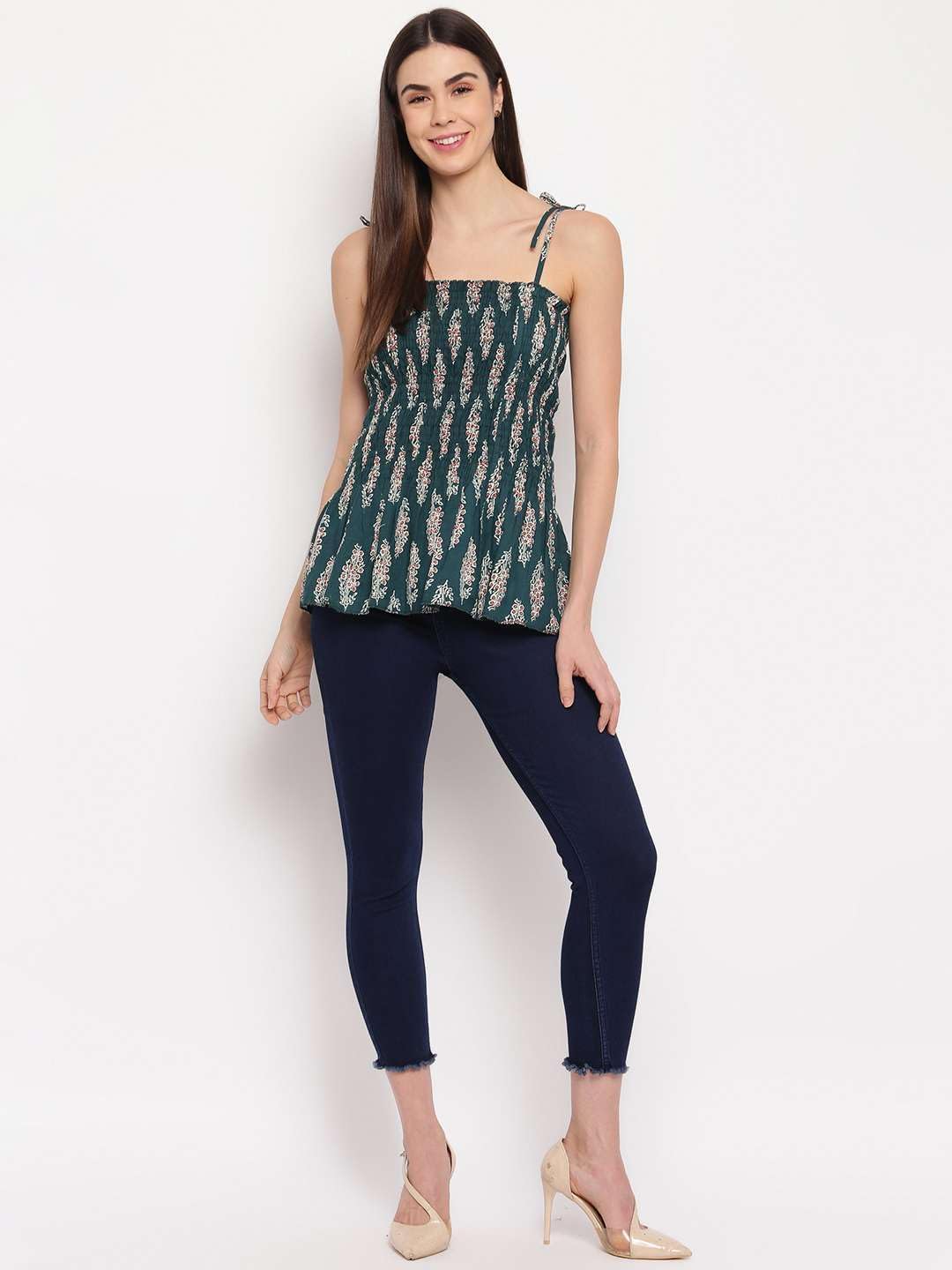 Bigdave Women's Rayon Printed Casual Summer Style Tie Shoulder Straps Free Size Tank Top (Multi18)