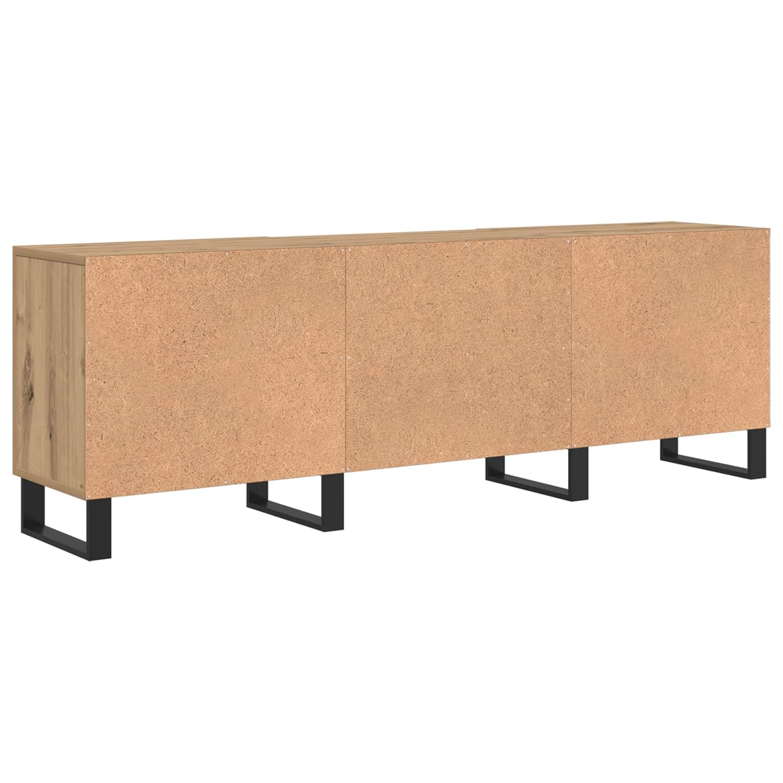 59-Inch Engineered Wood TV Stand with 2 Doors, Oak | Measures 150 x 30 x 50 cm with an open center shelf, providing storage for media players in living rooms.