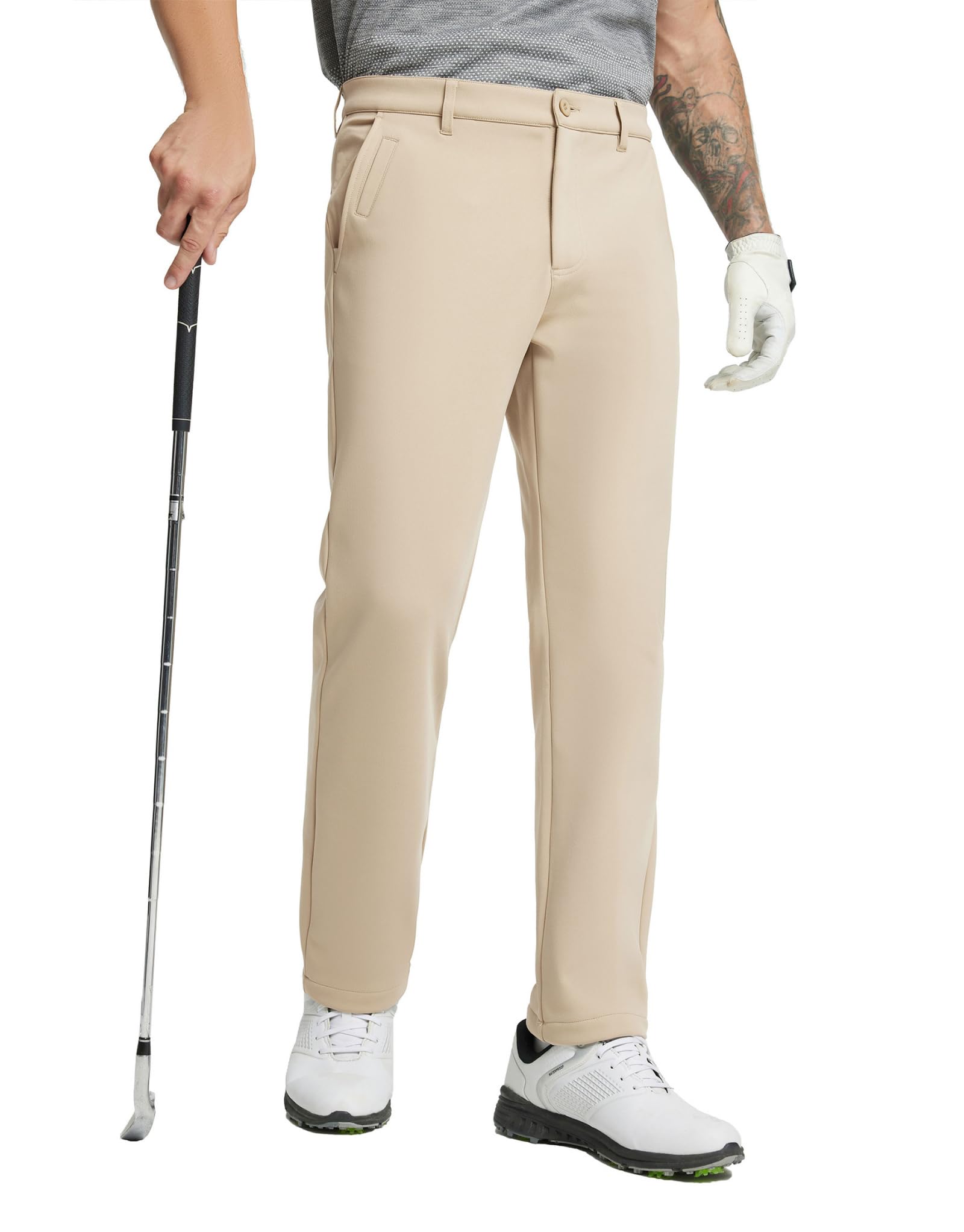 MICHEL ROUEN Mens Golf Pants Fleece Lined Water-Resistant Dress Pants Business Casual Outdoor Winter Pants for Men
