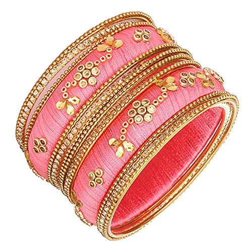 Image of NMII Get your traditions Valentine Gift for Girls & Women Silk Thread Bangle Set With Zircon For Womne & Girls