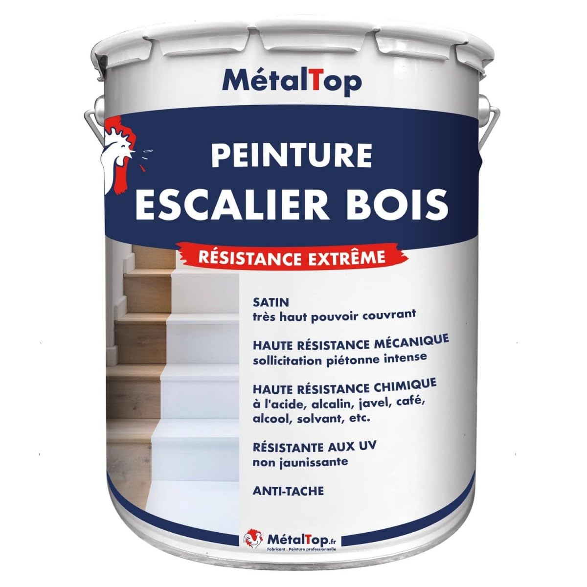 Metaltop - Peinture Escalier Bois - Blanc gris - RAL 9002-​1 L - Résistance extrême au passage, idéale pour les escaliers très sollicités (maison, locaux pros)