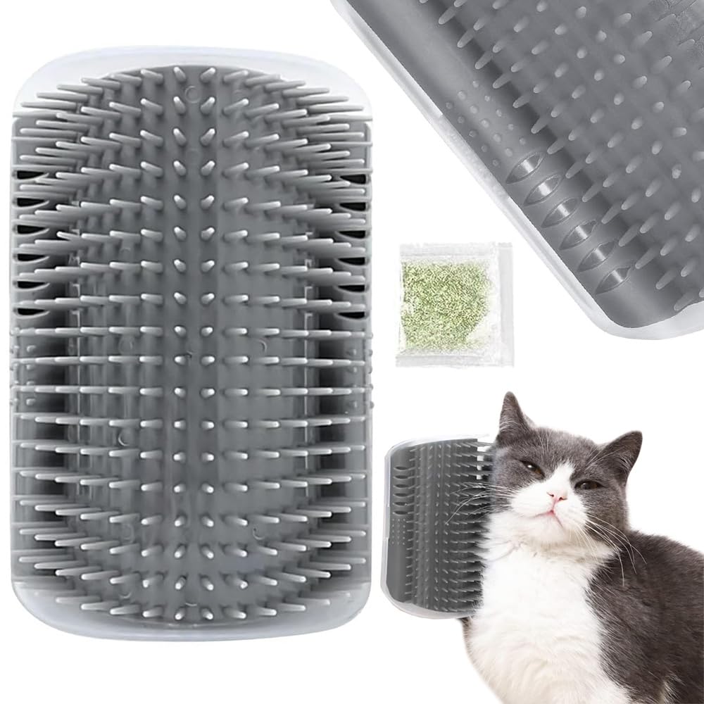 PARENCE. - Cat Massage Brush with Integrated Catnip - Flat Surface or Corner Wall Attachment