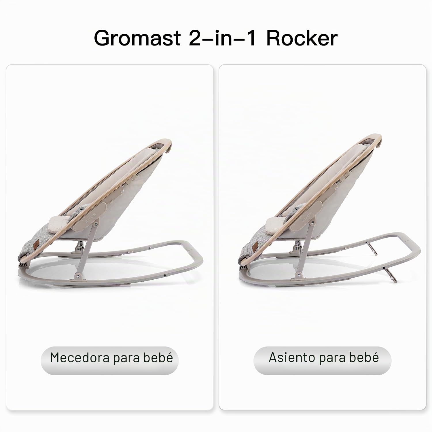 Gromast Silla hamaca 2 en 1 para bebés, hamaca portátil con 3 posiciones de reclinación, juguetes colgantes y bolsa de viaje - Gris claro