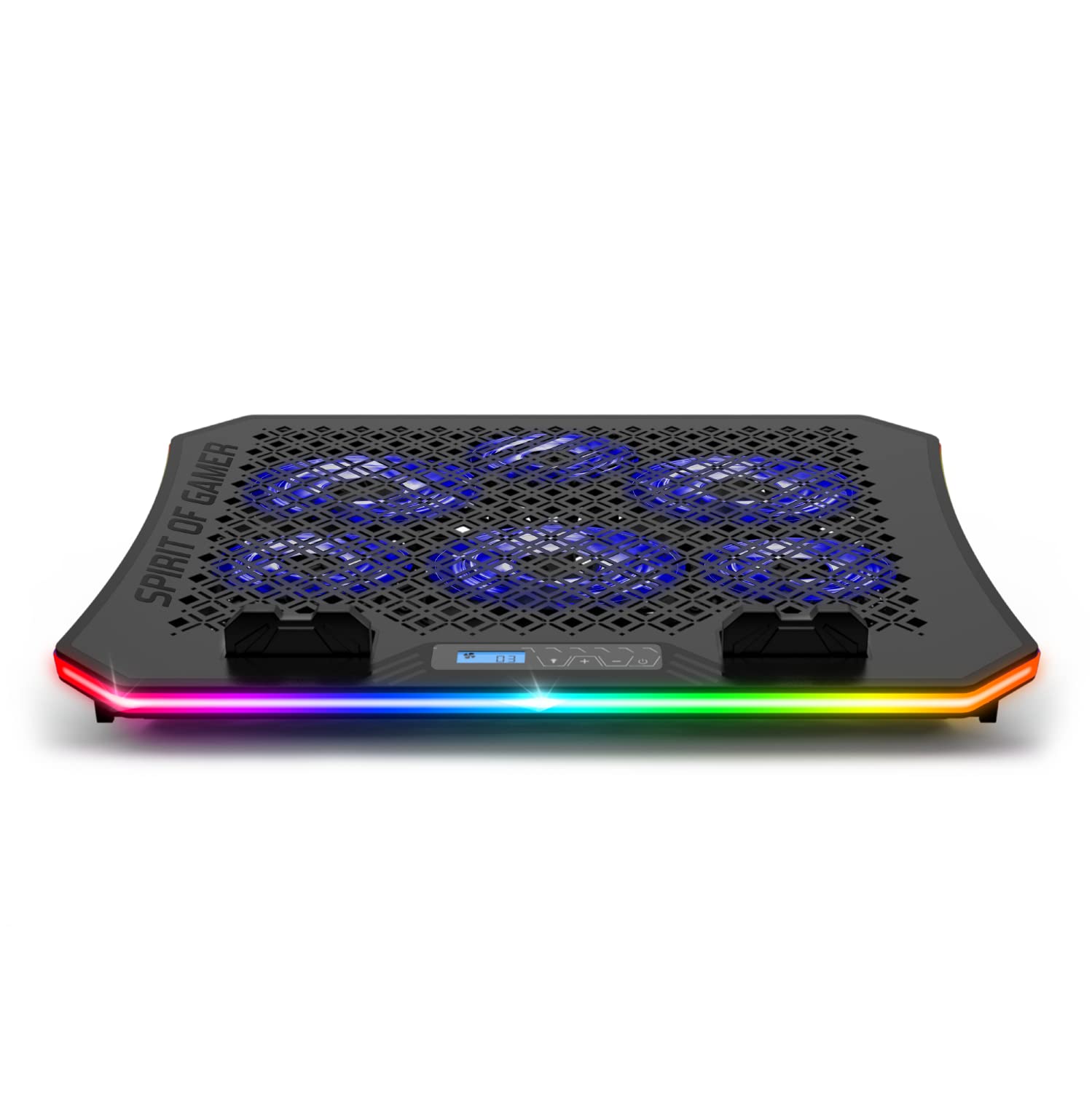 SPIRIT OF GAMER - AIRBLADE 1200 – Supporto PC Ventilato RGB - Da 10''a17'' - 6 Ventole Silenzioso Illuminate - Raffreddatore Portatile - Inclinazione 6 posizioni - Portacellulare incluso