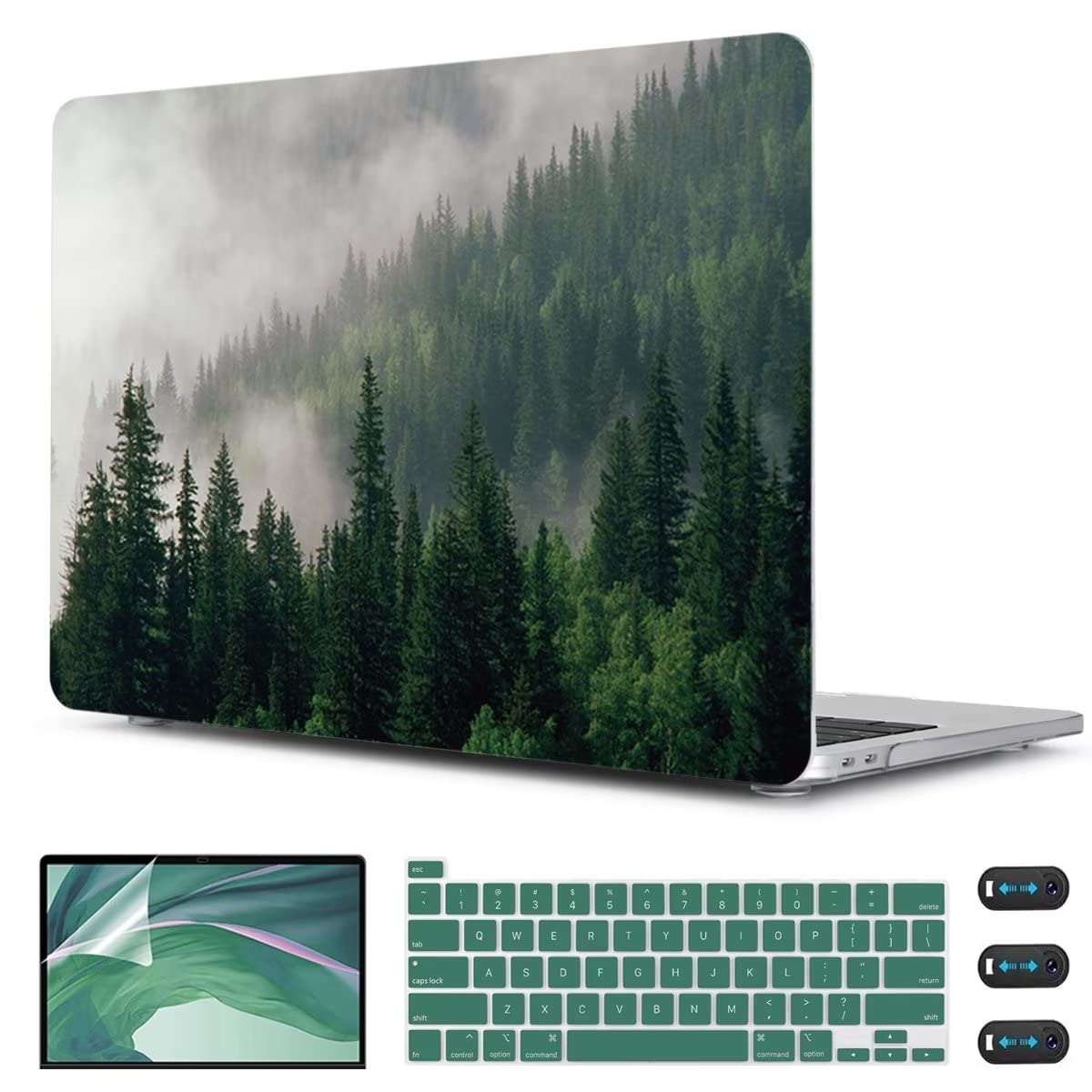 CISSOOK Funda compatible con MacBook Pro de 13 pulgadas M2 A2338 con Touch Bar 2023, carcasa rígida Forest con cubierta de teclado