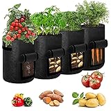 Airsnigi Kartoffel Wachsen Taschen,4 Pack 7 Gallone Pflanzen Tasche,Stoff Töpfe Pflanzentaschen mit Griffen, Gemüse Zuchtbeutel Tasche Pflanzentopf Gemüse Beutel mit Fenster im Garten, Schwarz