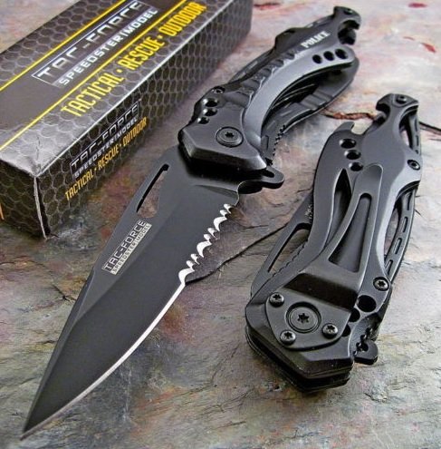 TAC Force 8" Assisted Open Police Black Bottle Opener Tactical Pocket Knife New! a Great Gift