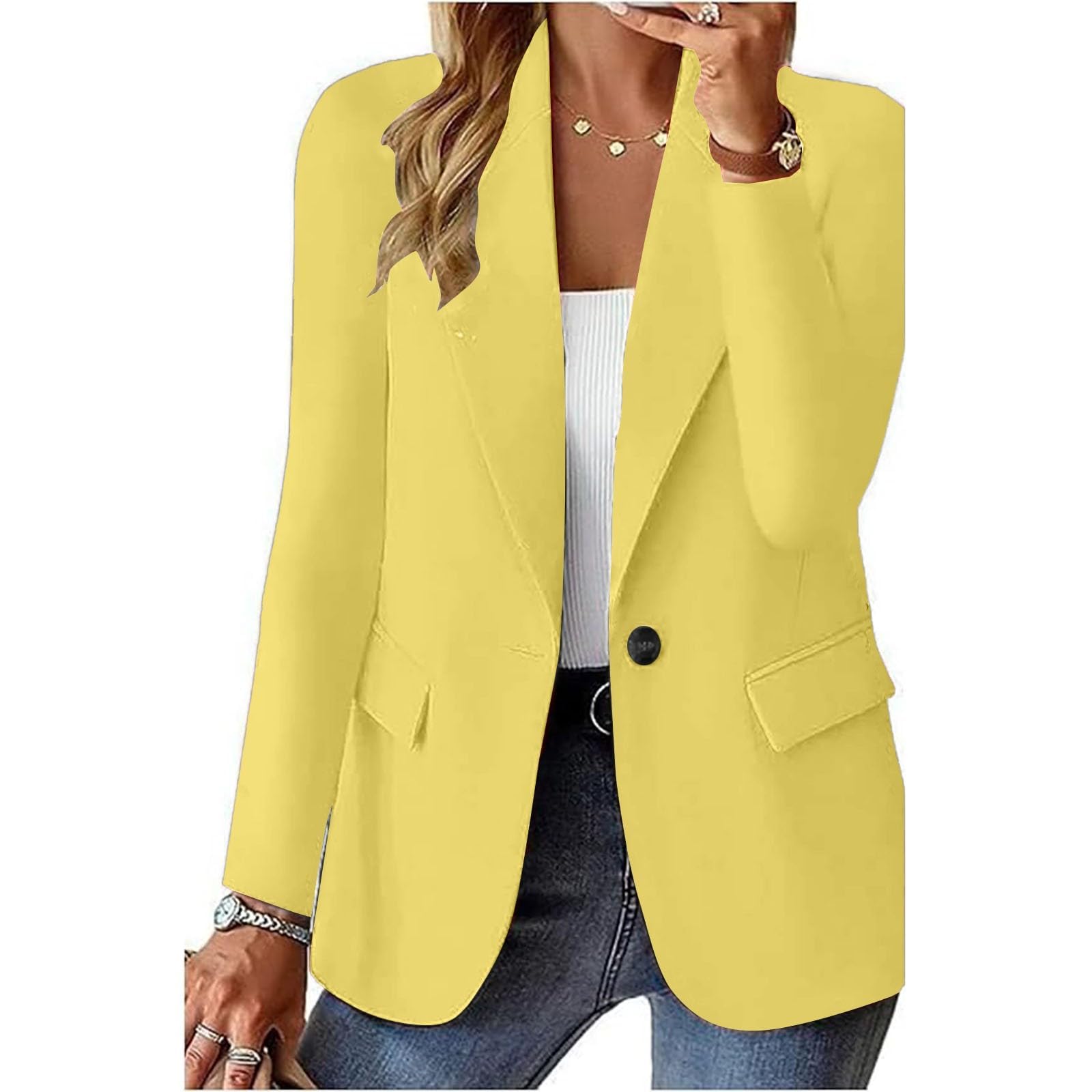 HJYUZP Women's Casual Blazers Business Jackets Long Sleeve Cardigan Work Suit Spring Graduation Outfits 2025