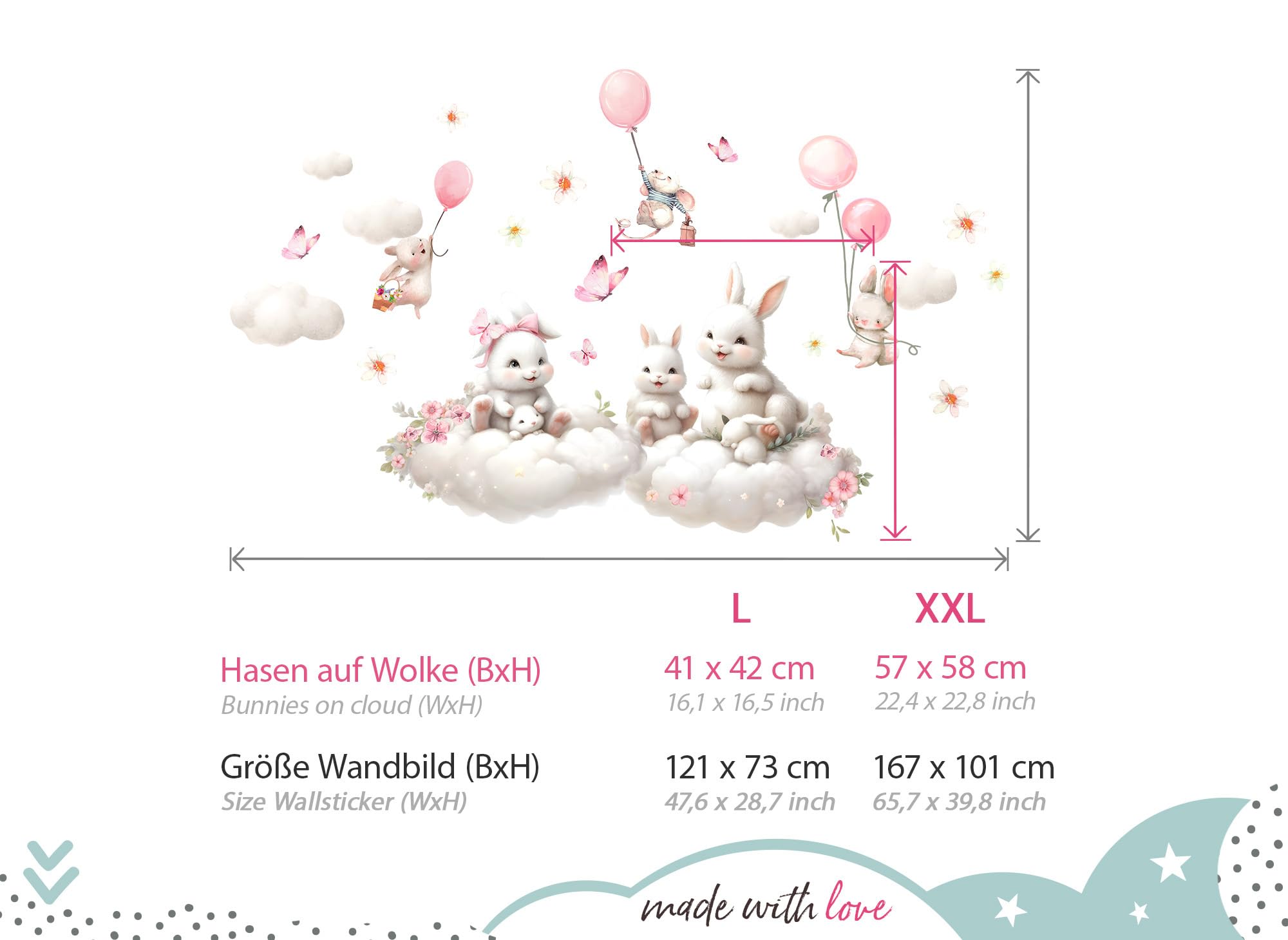 Little Deco Naklejka na ścianę z motywem zająca na chmurach, tatuaż ścienny, pokój dziecięcy, kwiaty, zestaw naklejek na ścianę, pokój dziecięcy, myszka, balon, sypialnia, dekoracja ścienna, DL5055-05