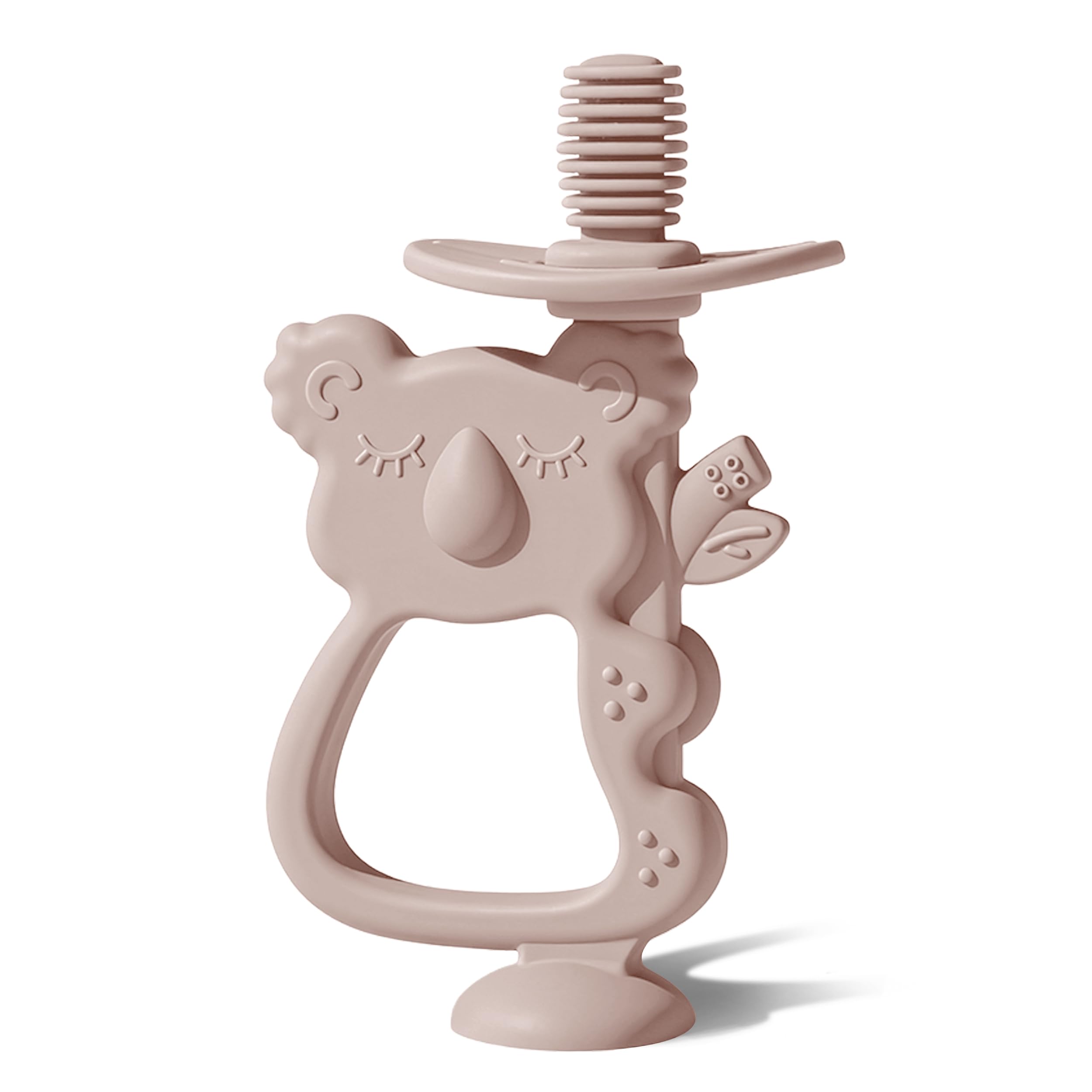 Moonkie Teething Toy, Safe & Easy to Hold BPA Free Silicone Teethers, 360° Baby Toothbrush with Suction Base, Teether Toys Best for Babies 6-12 Months (Koala Blush)