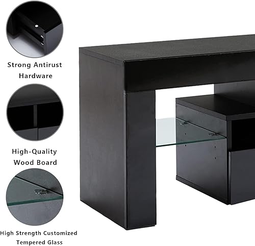 Miniatura 7 de St.Mandyu Soporte de TV LED para TV de 657585 pulgadas, centro de entretenimiento moderno de alto brillo con cajón y luces LED, consola multimedia