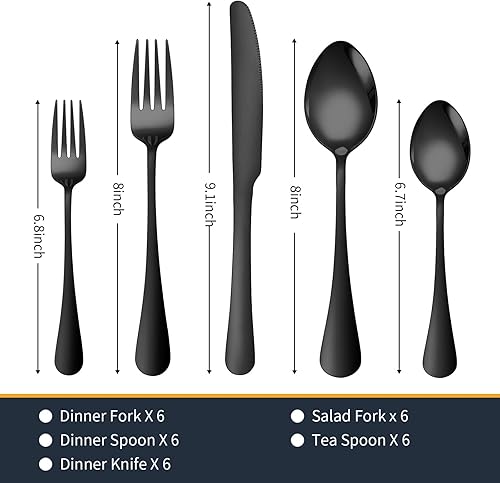 Miniatura 2 de Juego de cubiertos de 30 piezas para 6, juego de cubiertos de acero inoxidable de alta calidad, juego de cubiertos pulidos con espejo, juego de