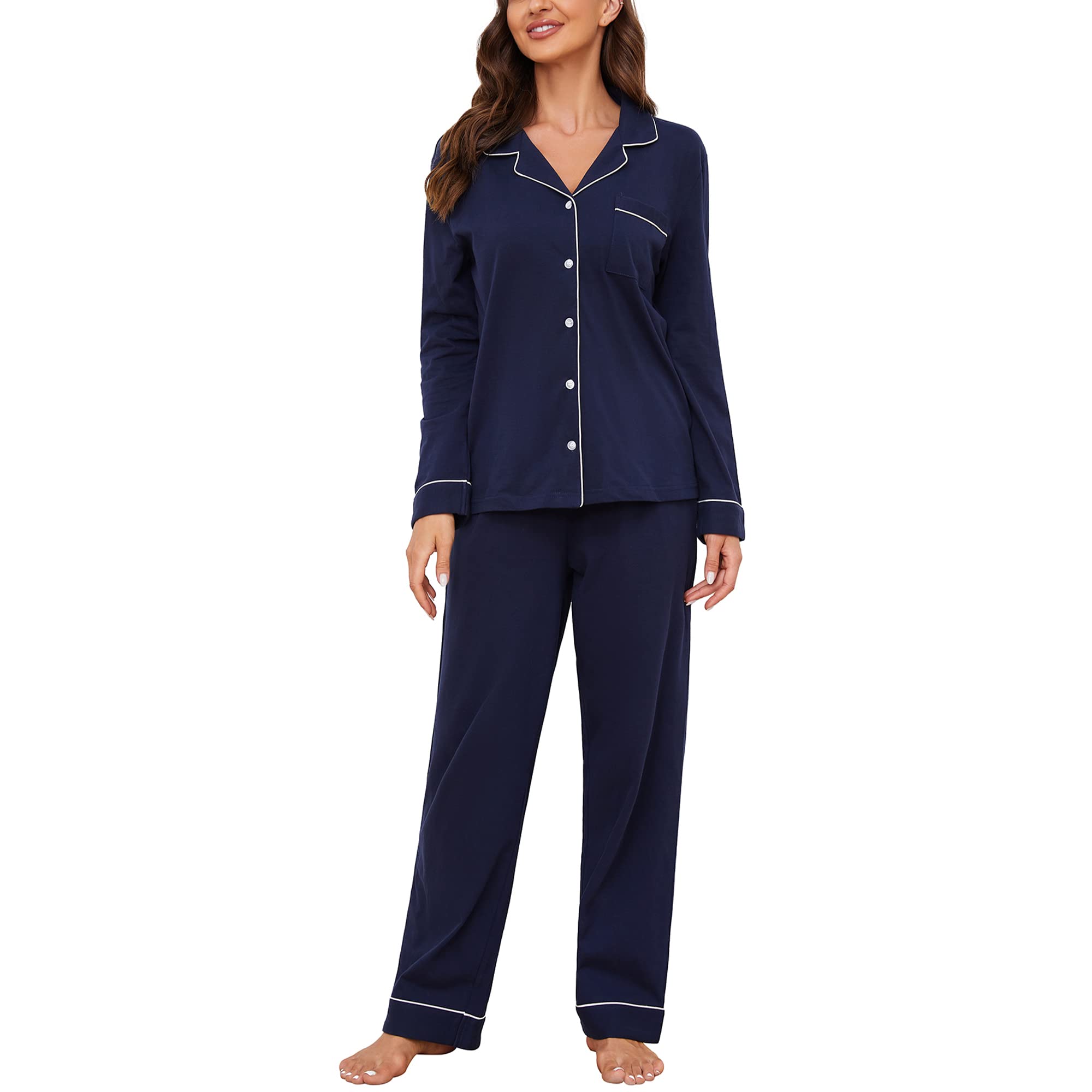 U2SKIIN Schlafanzug Damen lang 100% Baumwolle, Pyjama Damen weiche Pyjamas Set leichte Nachtwäsche Schlafanzüge für Frauen Zweiteiler Pyjama Set