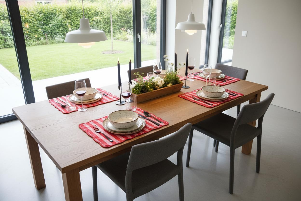6er-Set Tischsets Baumwolle Rot und Rosa Streifen 35x45cm