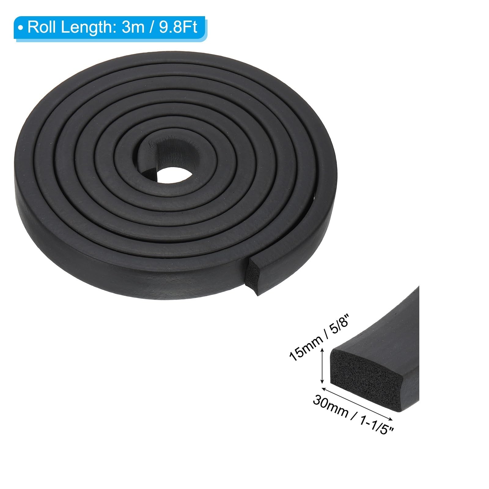 Schaumstoffdichtung EPDM Schwarzer Dichtungsstreifen, Türdichtung, schalldichter Gummischaum-Dichtungsstreifen, DIY-Dichtungsdichtung, Tür- und Fensterisolierung, 1 Stück(3000x30x15mm)