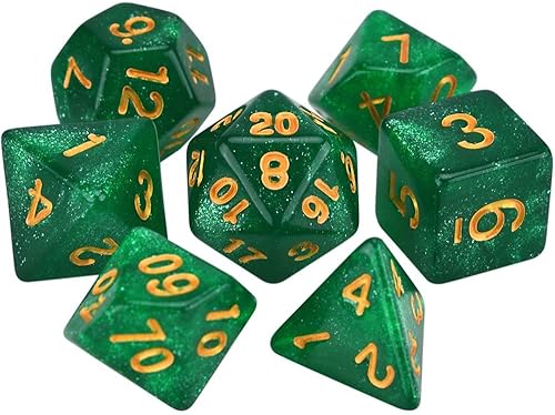 7 dados poliédricos DND con purpurina colorida, dados acrílicos para juegos de mesa, juegos de rol, recuerdos de fiesta familiar (esmeralda con