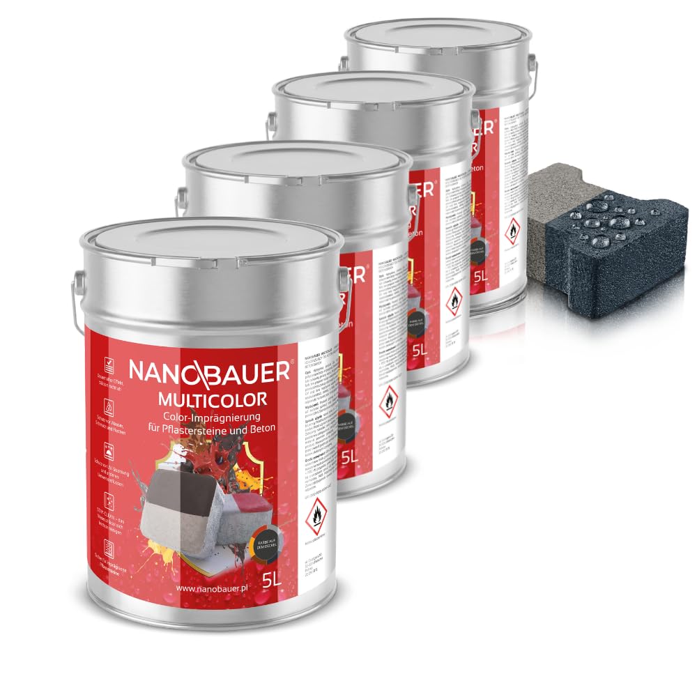 Pflastersteine Imprägnierung Farbe Mutticolor | Farbe: Graphit 7024 | Kapazität: 20L / 100m² | 2-in-1 Imprägnierung Schutzfarbe Farbimprägnierung Steinimprägnierung Pflasterstein