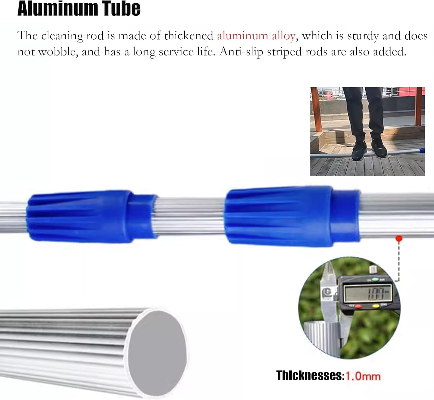 Extra Long Spliced Window Cleaning Rods 31 35 40 50 Ft, Washing Kit for Malls/ Tall Skylights/ Outdoor Balcony, Windows Squeegee Clean Tool & Wall Cleaner with Longer Handle - Aluminum(10.8m/35.4ft)