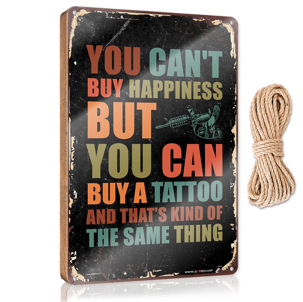 FZFN Wall Hanging Decor Men You Can'T Buy Happiness But You Can Buy A Tattoo Wooden Sign Hanging Signs For Home Decor Outdoor Wall Decor(15X28CM)