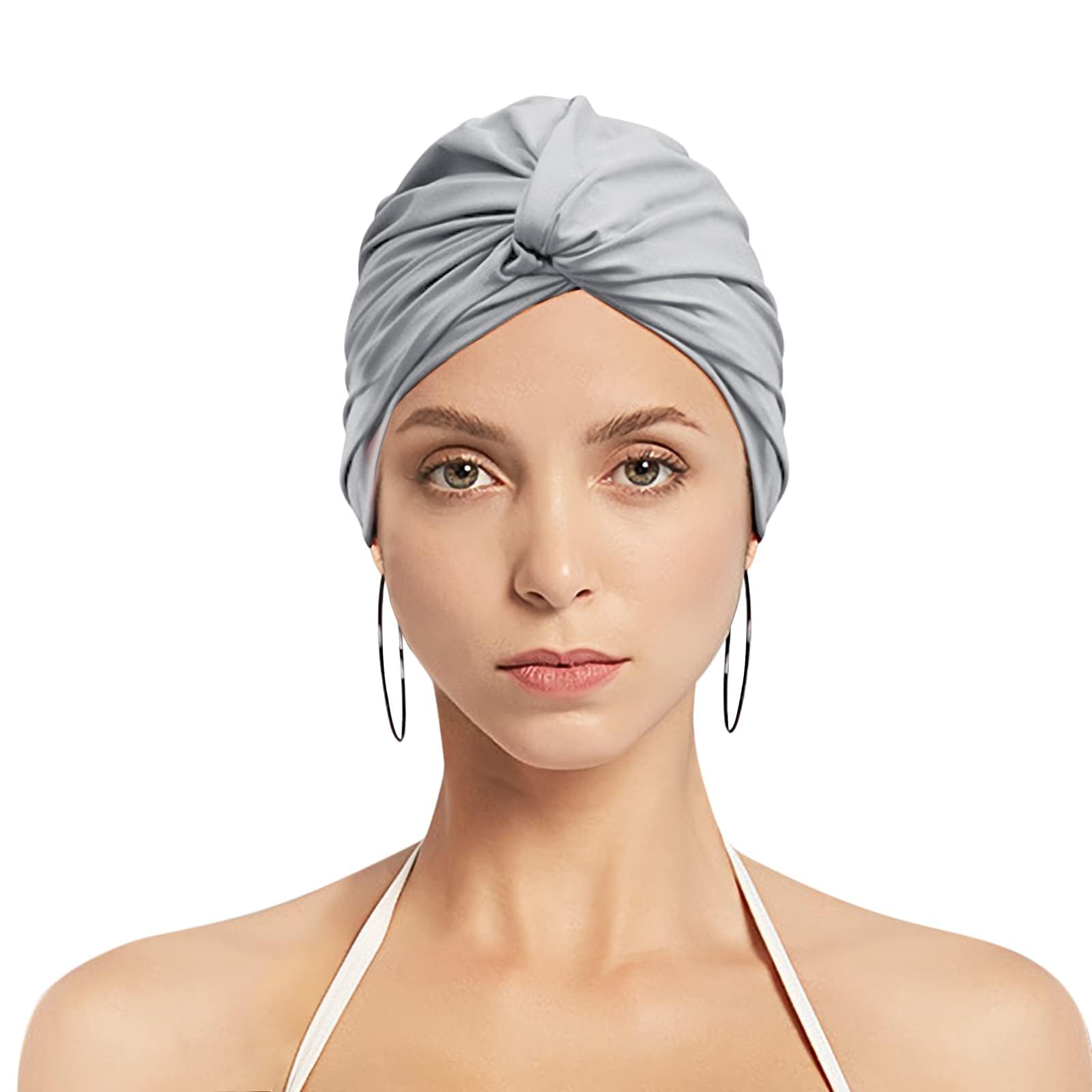 Women Pleated Fabric Swim Hat Soft Elastic Nylon Bathing Cap Shower Cap Adjustable Swimming Cap Turban Ladies Ear Protection Swim Cap Hat for Beach Surfing Springs Beauty Yoga - Image 4