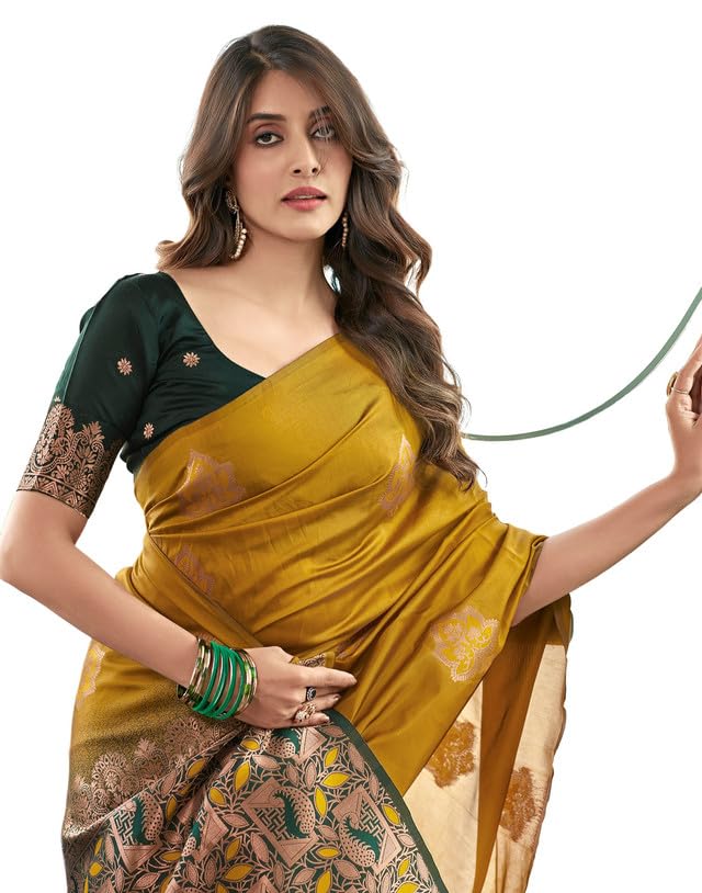 Women's Jacquard Kanjivaram Soft Silk Saree Pure Silk With Unstitched Blouse Piece-image-49