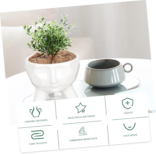 Miniatura 9 de GANAZONO Maceta con forma de cara blanca, maceta de cerámica, maceta blanca, decoración de plantas suculentas, macetas, macetas, macetas para