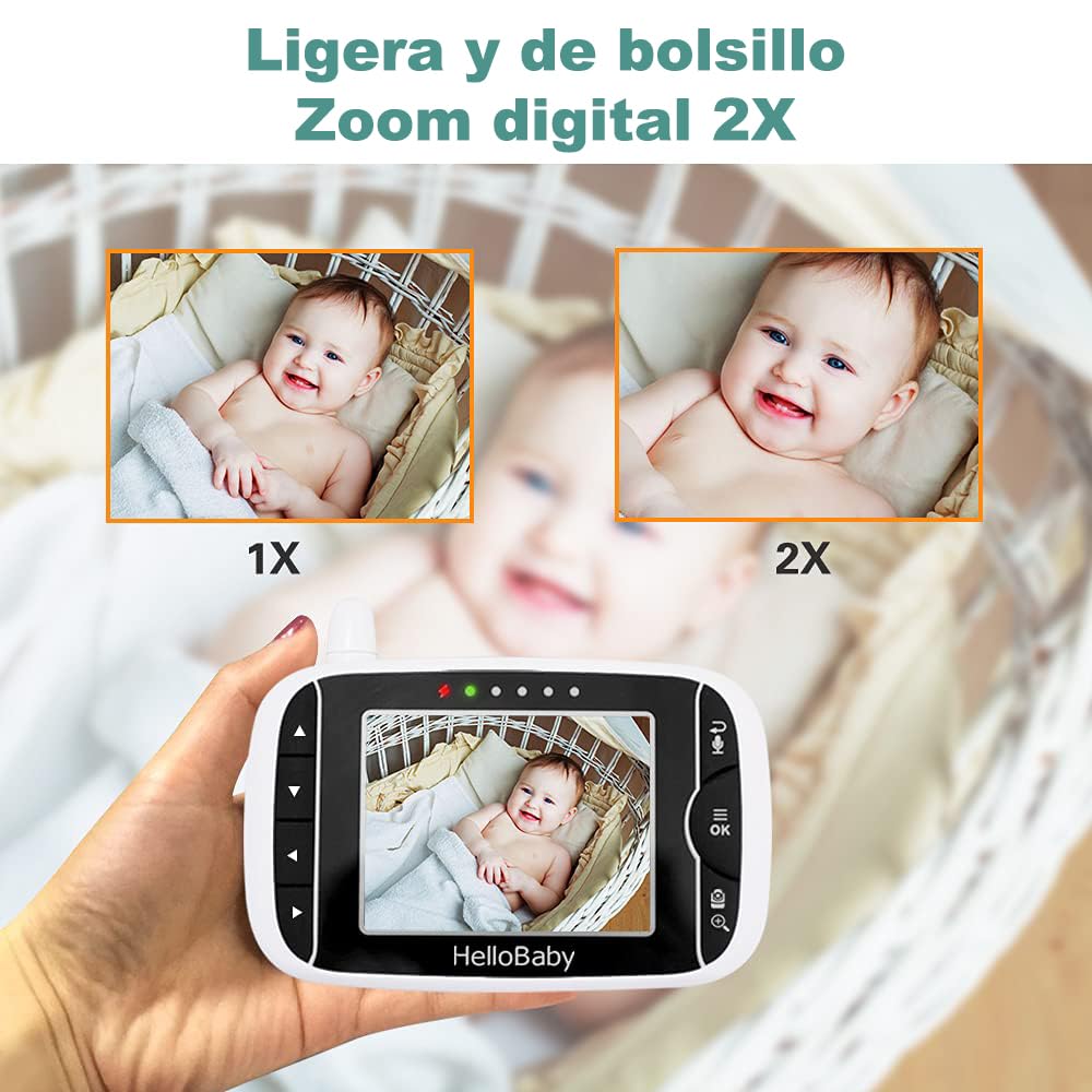 HelloBaby HB65 Baby Monitor con Telecamera, Display 3,2 Pollici, Video Audio Pan-Tilt-Zoom, Visione Notturna
