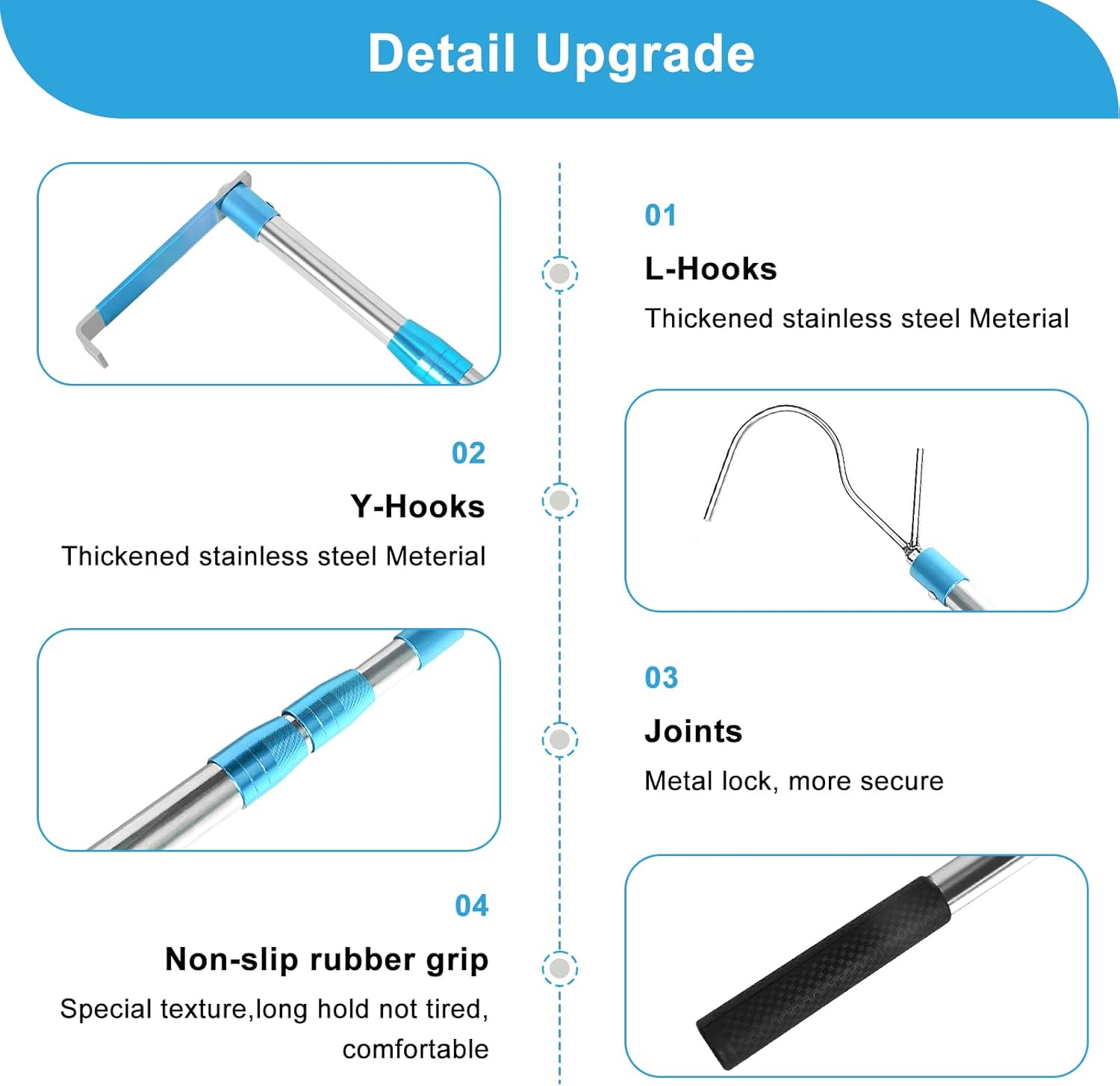 6.3 Ft Truck Cargo Grabber Reach Retriever Tool, Expandable Heavy Duty Stainless Steel Truck Telescoping Pull Pole with Two Hooks for PickupTruck SUV Boat Accessories