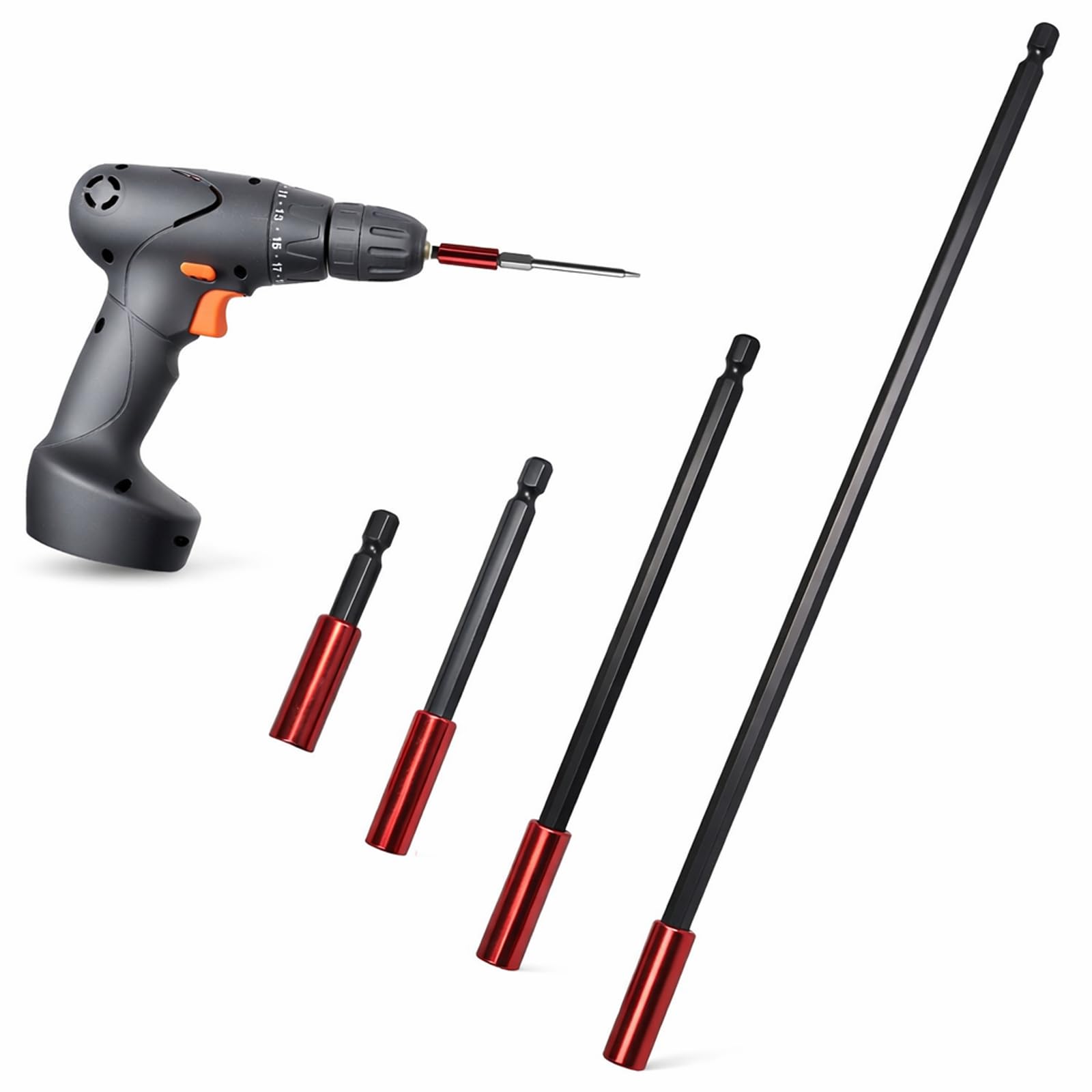 Magnetic Drill Bit Extender Set 4pcs, 1/4 Hex Bit Holder for Impact Driver