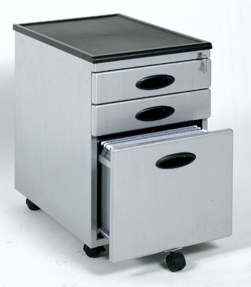 Sauder Plastic Molded Top Mobile File Cabinet, Silver/Black