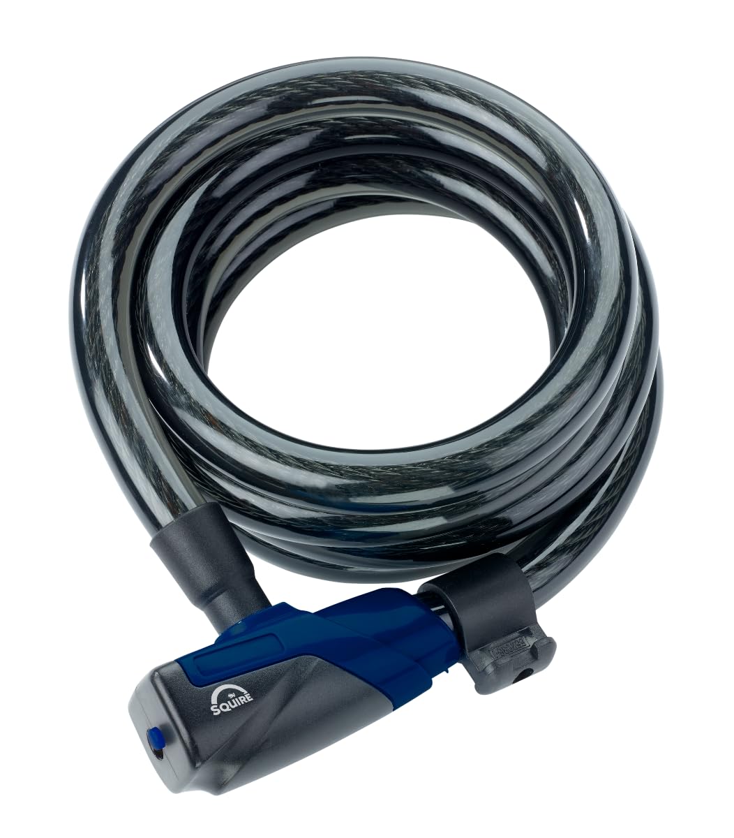 Squire Locks Kilda 15/1800 Integrated Bicycle Cable Lock – Tough Bike Lock – Weatherproof Bike Cable Lock – 1800 mm Locking Length – 15 mm Diameter Steel Cable – Includes 3 Keys