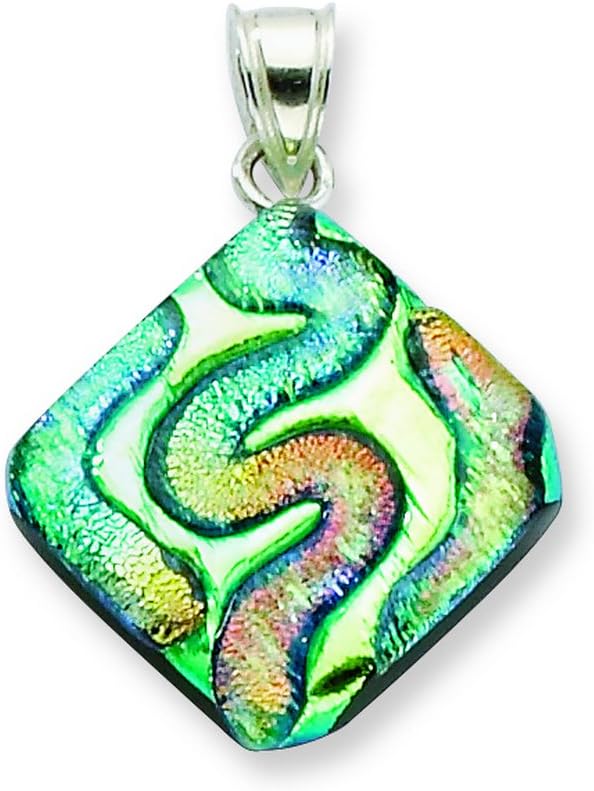 Sterling Silver Multicolor Dichroic Glass Diamond Shaped Pendant