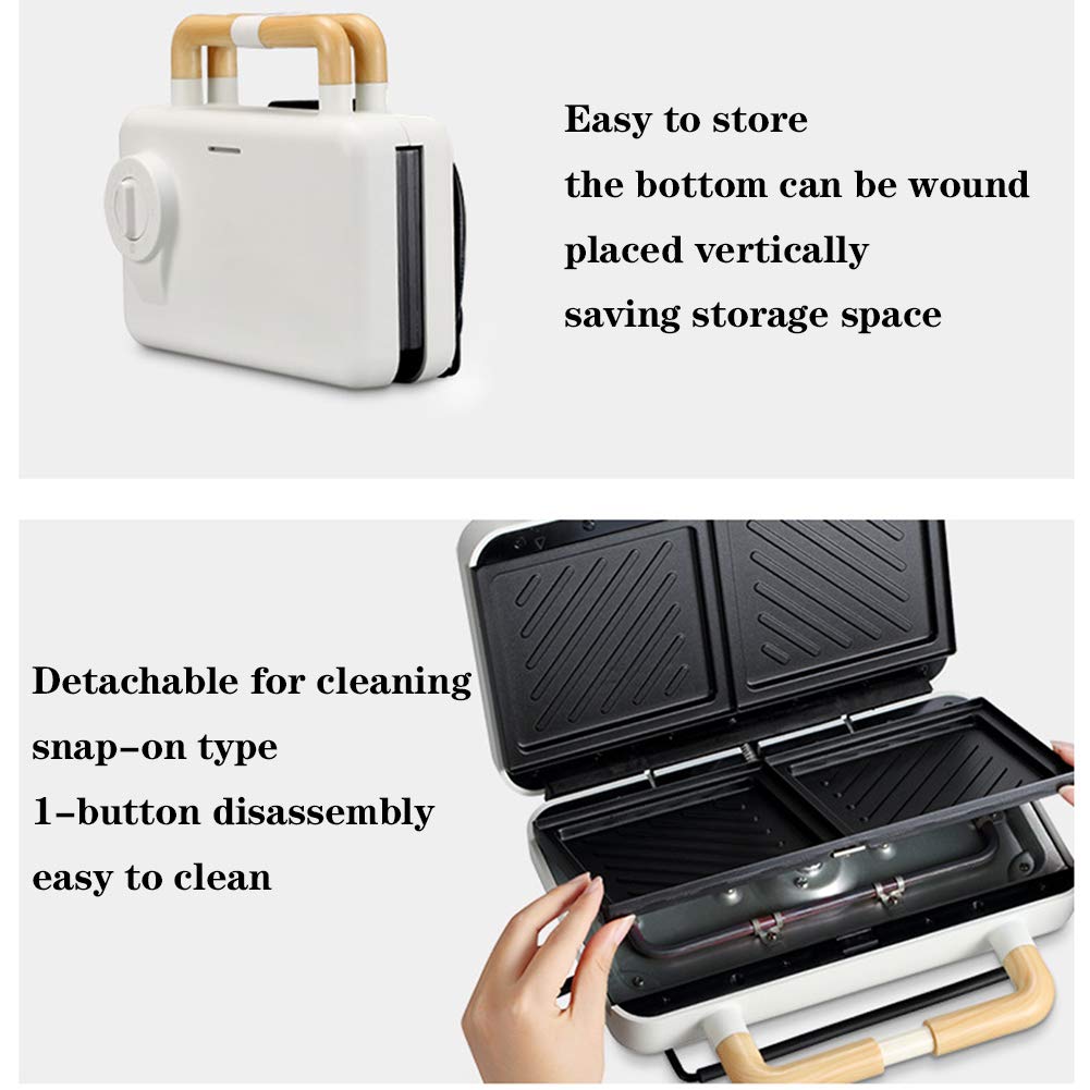 Sandwichera Electrica con Capacidad para 2 Sándwiches Tostados, Acero Inoxidable, Revestimiento Antiadherent Indicadores Luminosos Asa de Tacto Frío Base Antideslizante,Blanco