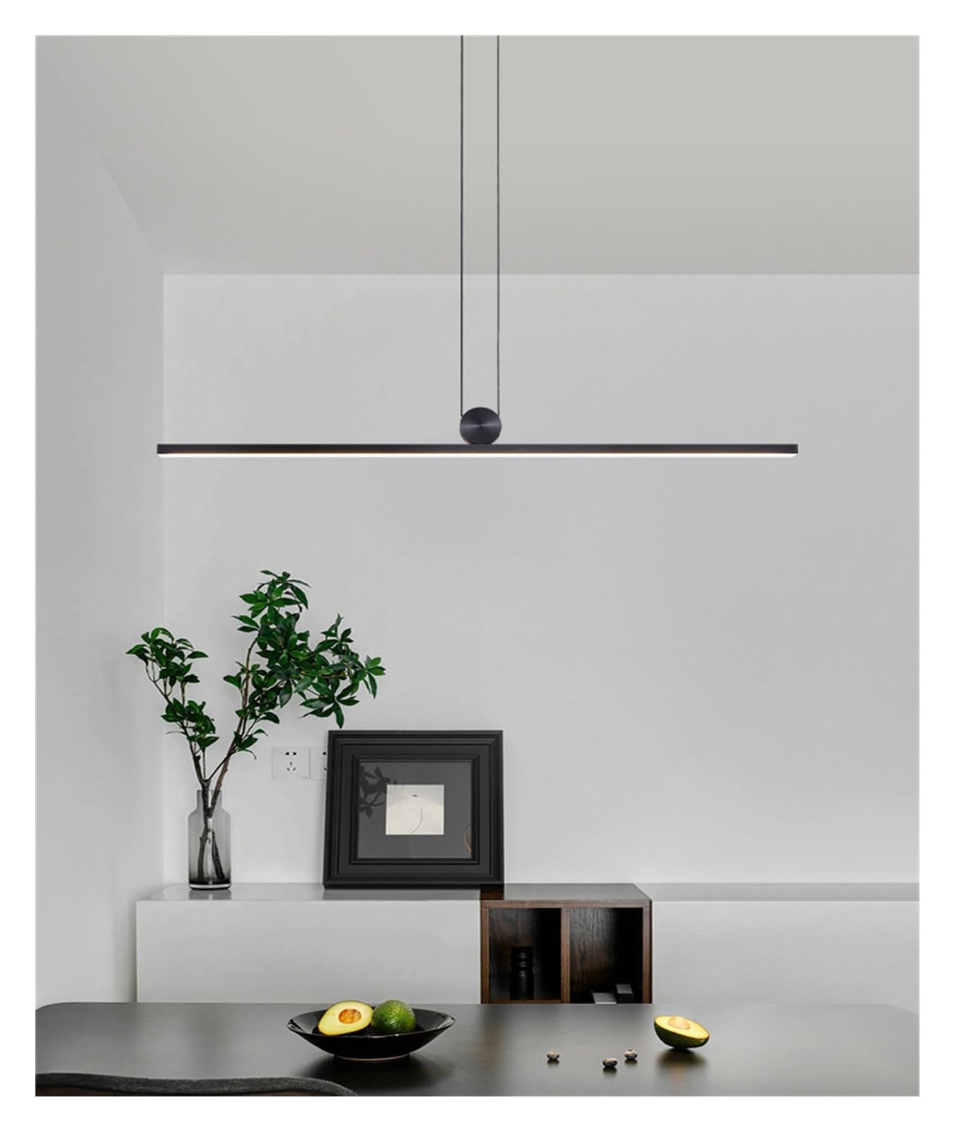 SYAXVOM Chandelier LED Restaurant Chandelier Modern Simple Minimalist Designer Island lamp Long Strip Office bar Table Nordic Lamps(Black 120cm,Cool)