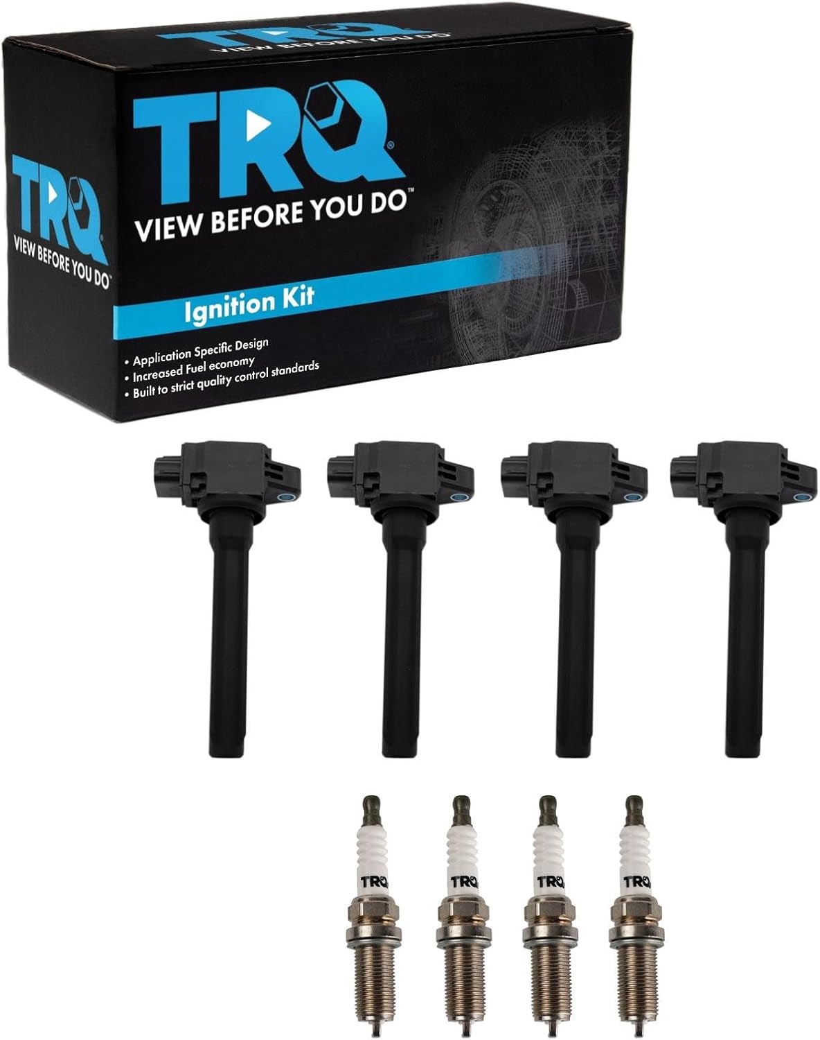 TRQ Ignition Coil and Spark Plug Kit 8 Piece Iridium Spark Plugs Compatible with 2018-2021 Mitsubishi Outlander Sport