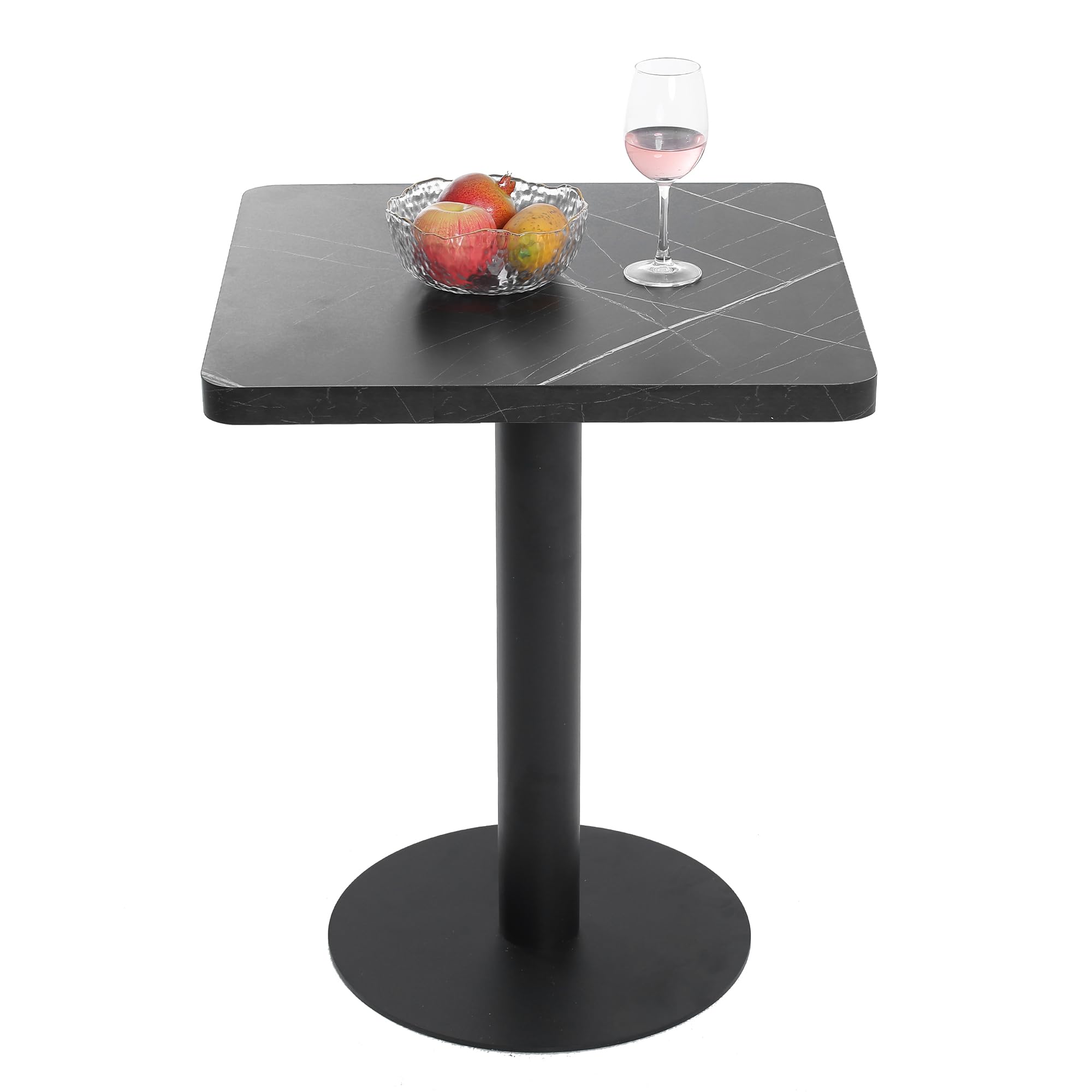 Mingone Esstisch 60cm Küchentisch Klein mit Marmor Tischplatte Schwarz | für 2 Personen, Quadratischer Holz Tisch, Esszimmertisch mit Metallbein, Für Wohnzimmer Balkon Esszimmer