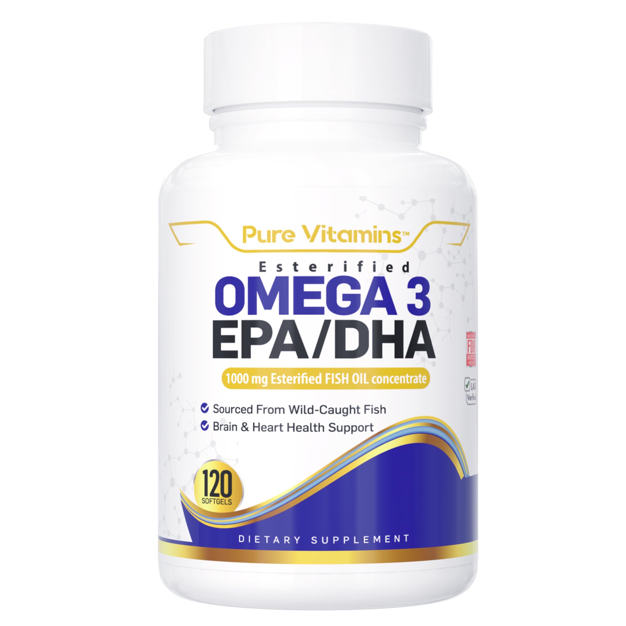 Omega 3 Fish Oil Capsules - High EPA & DHA Concentration - Cardiovascular, Mobility, Vision, Cognition - 120x1000mg Softgels