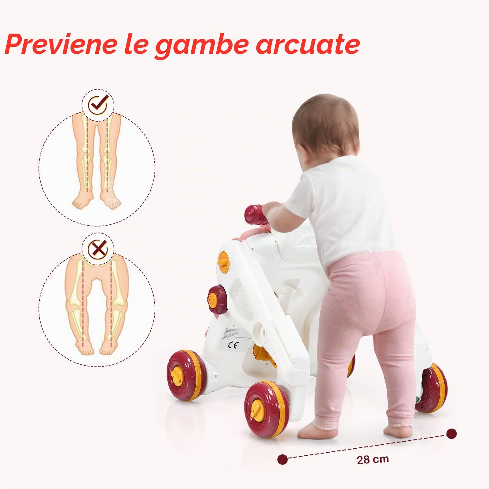 LIFEZEAL Carrellino Primi Passi 3 in 1, Girello bambini con Struttura Triangolare Stabile e Ruote Antiscivole, Gioco per Imparare a Camminare in Materiale Sicuro con Luce e Musica, 6-36 Mesi,Rosa