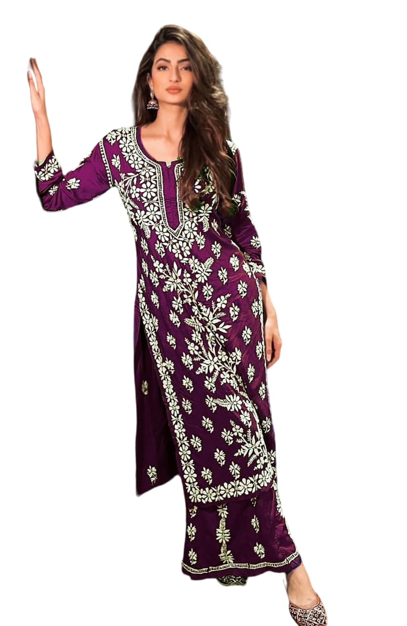 Heavy Rayon Cotton Fabric WID Chicken Kari Style Embroidery Work Kurti