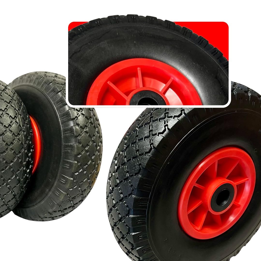 KOVA 2 x Roues de brouette anti-crevaison en caoutchouc plein Ø 260 mm, 3.00-4, Moyeu Ø20×75, Roue de rechange en PU pour brouette et chariot de transport - Pneus en caoutchouc plein pour brouette
