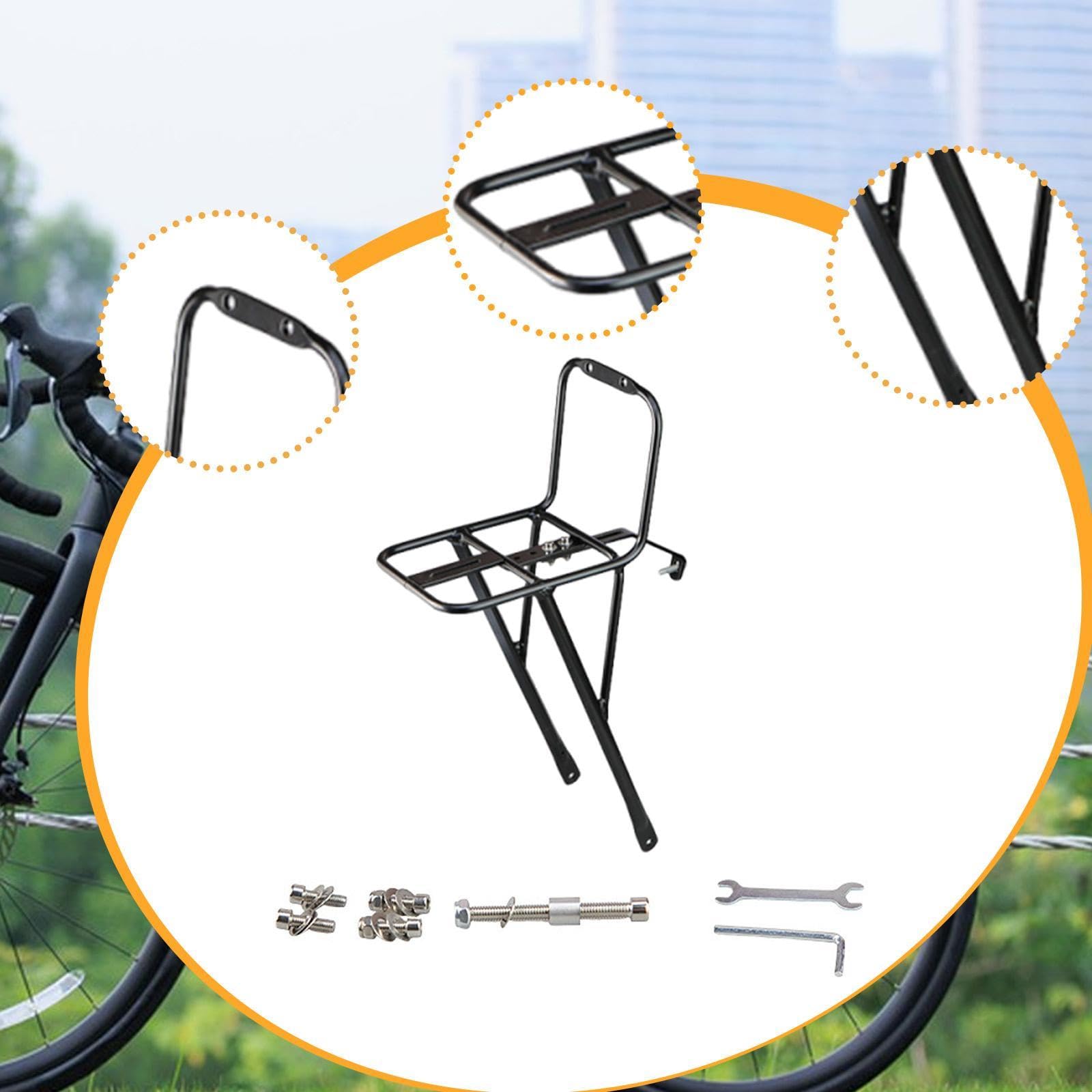 Gralara Porte-Bagages Vélo Avant Universel, Support Fourche Avant en Alliage d'Aluminium, Sacoche de Chargement, Rack Fourche pour Panier, pour Randonnée et Tourisme