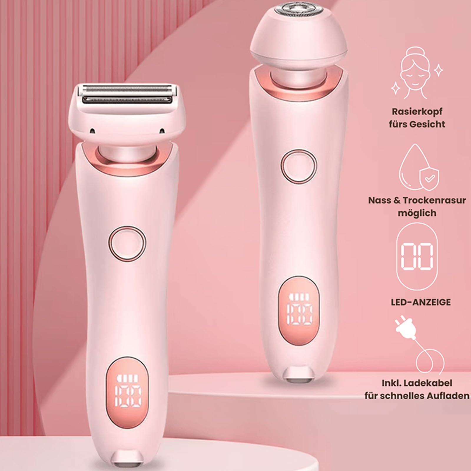 Rasierer Damen Elektrisch, Intimrasierer für Frauen,Smooth Skin,Elektrische Trimmer Rasierer mit LED-Anzeige für Damen (2 Stück)