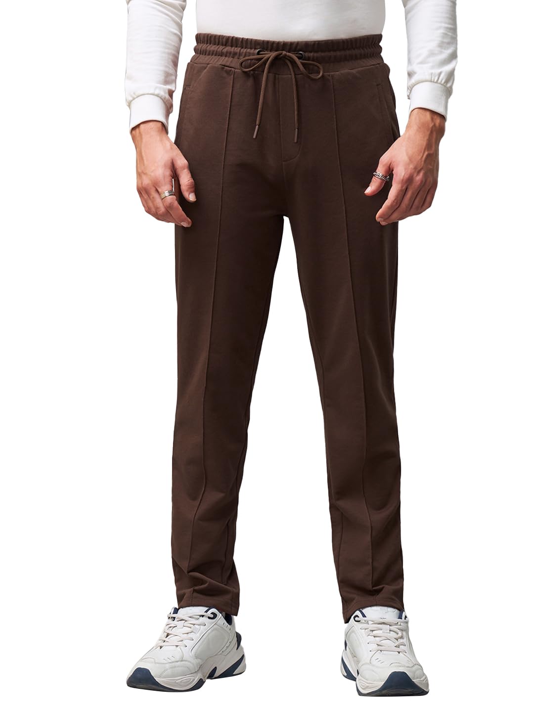 bewakoof Men Mid Rise Solid Regular Fit Cotton Blend Track Pants| Trackpants | Lightweight & Flexible Elastic Waist with Drawstring | Relaxed Casual Joggers | Side Pockets-picture-16