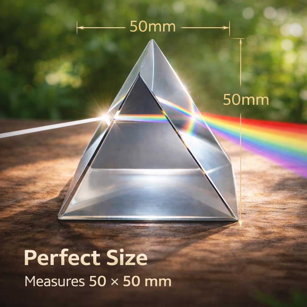 Glass Prism 50×50 mm | Equilateral Prism |Optical Triangular for Physics Teaching, Light Spectrum & Practical Experiments | Pack of 1| 3