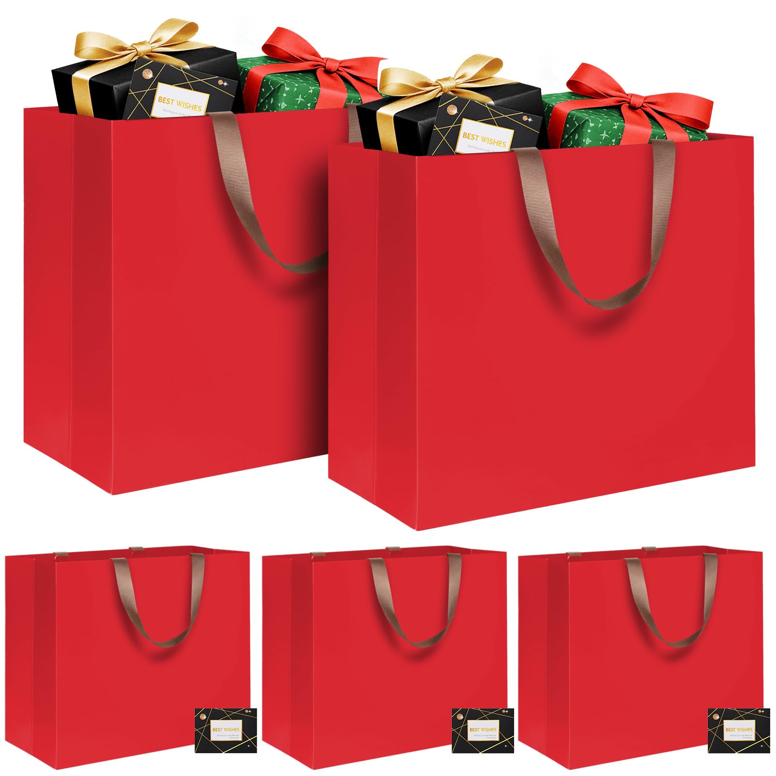 LVNRIDS 5 Pack Extra Large Gift Bags Red, Luxury XL Gift Bag with Handle 43 x 13 x 32 cm, Extra Large Gift Bags with Cards for Presents Wedding Birthday Party Christmas Valentine Mall