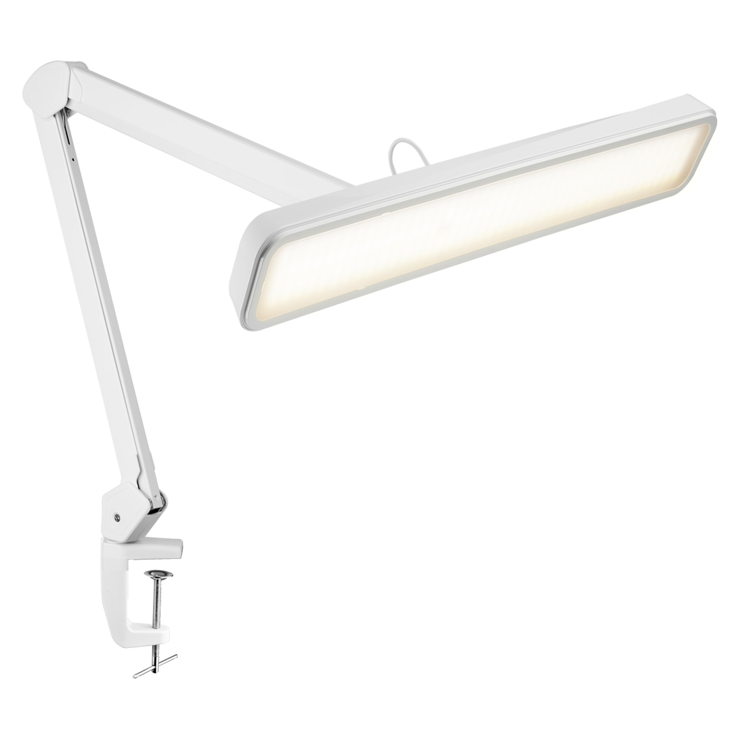 Neatfi XL Lampada da Scrivania LED – Testa da 56 cm | 324 LED SMD | 5 Modalità di Luce | Dimmerabile | Braccio Regolabile con Morsetto | Luce da Tavolo per Casa e Ufficio (Bianco, CCT con morsetto)