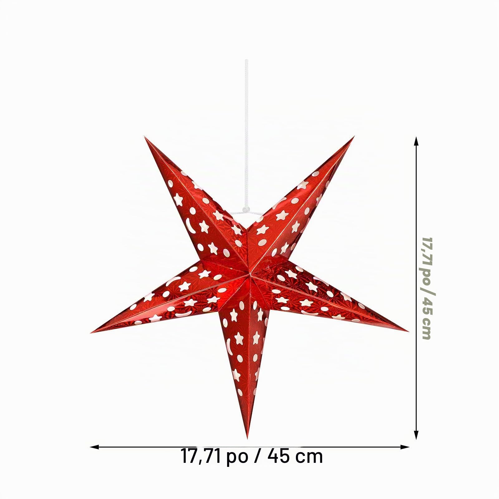 Uonlytech Lot de 5 Etoile Papier a Suspendre lanternes étoiles en papier - 45 cm - Décoration de Noël à suspendre pour mariage, fête d'anniversaire, Noël, Halloween (rouge)