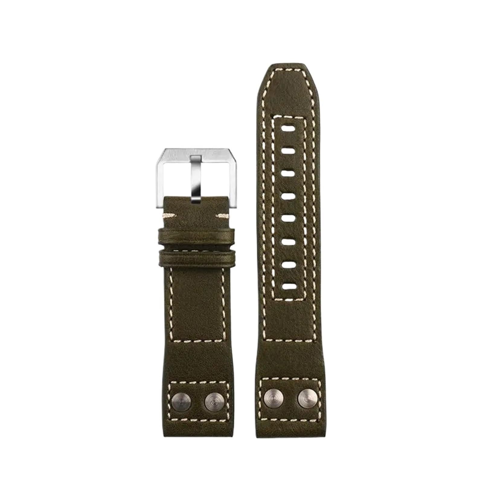 Bracelet montre cuir 22mm BX1010-11L vert et boucle argent